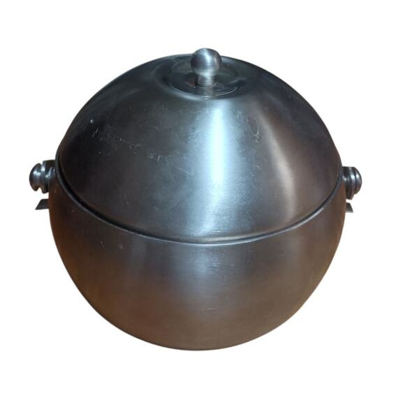 Vintage Mid Century 2 Piece Brushed Steel Double Wall Ice Bucket With Handle - Picture 4 of 7